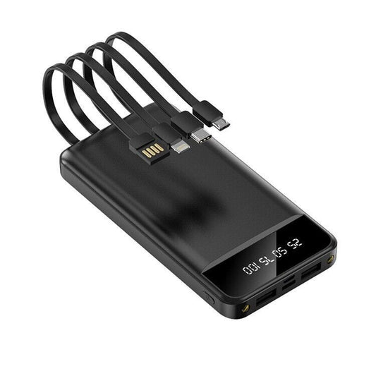 10000mAh Portable Power Bank with 4 Built-in Cables - Never Run Out of Battery While Traveling! - Chic Grande